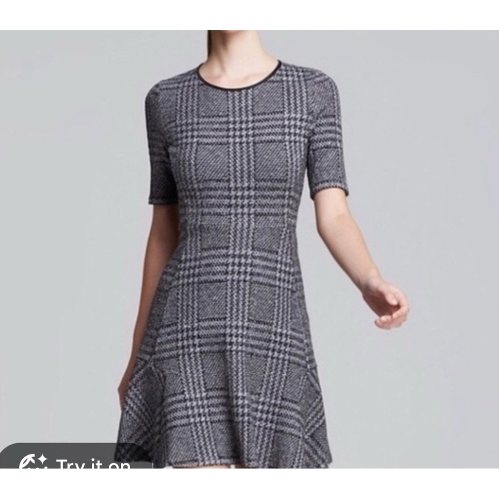 Theory Dress Womens 4 Black Gray Plaid Nikay Fit Flare Formal Career Knee